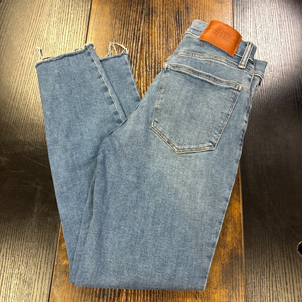 Lucky Brand Bridgette High Rise Crop Jeans Medium Wash Raw Hem Size 4/27